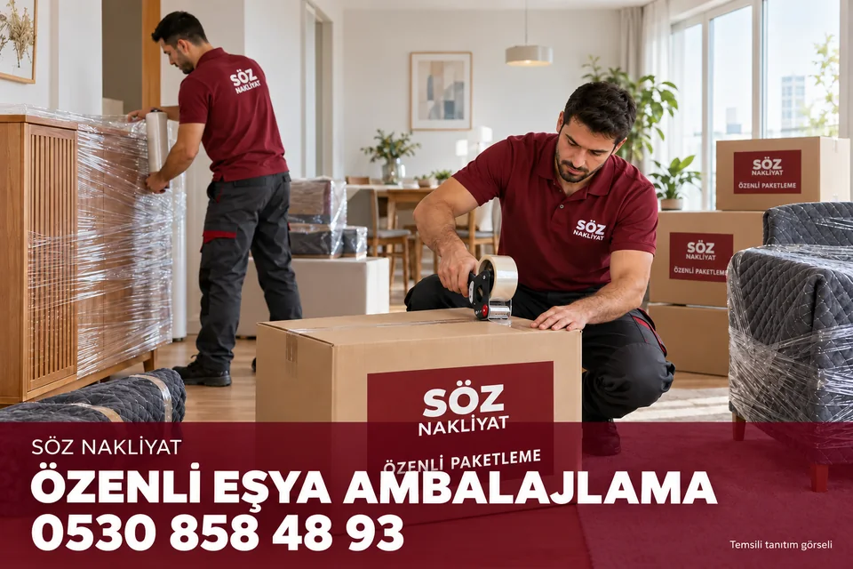 Söz Nakliyat — Özenli Eşya Ambalajlama — 0530 858 48 93. Temsili tanıtım görseli.