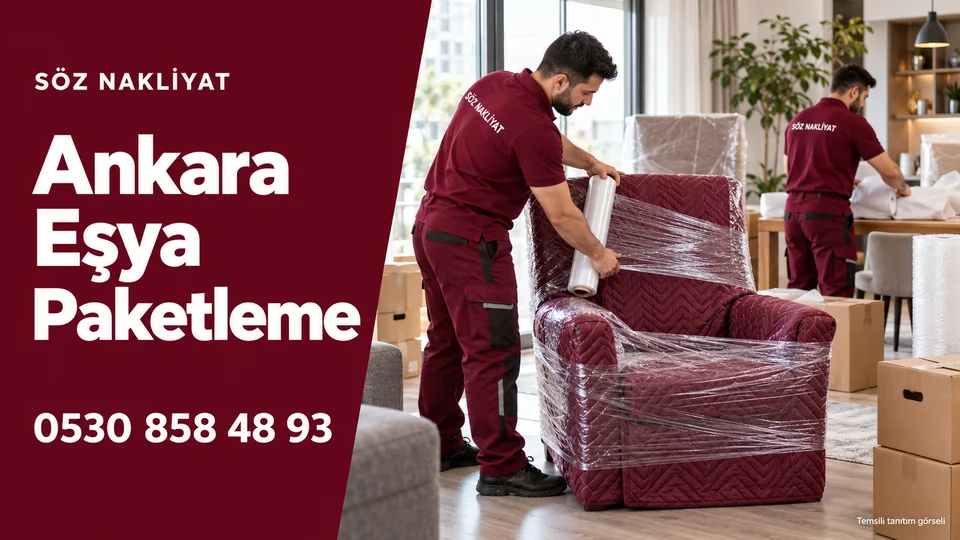 Söz Nakliyat — Ankara Eşya Paketleme — 0530 858 48 93. Temsili tanıtım görseli.